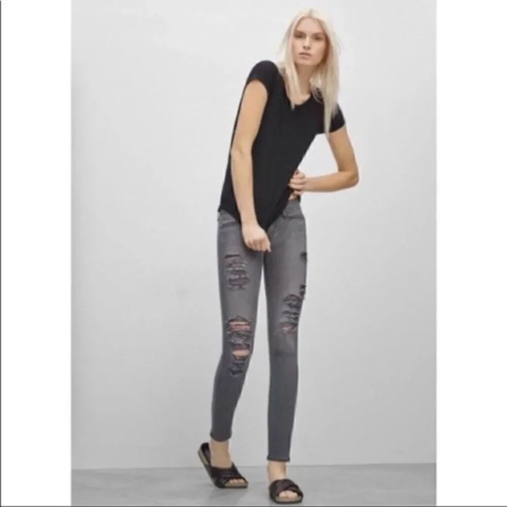 Frame Denim Le Skinny De Jeanne Gray Distressed Jeans in Wilshire Size 24